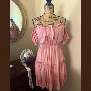 off the shoulder blush pink dress; smooth material; worn once (original $: $25)